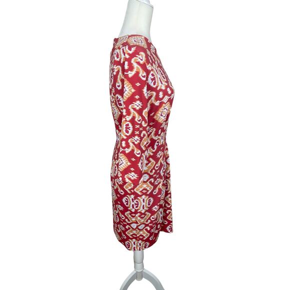 J.McLaughlin Catalina Cloth Mia Ikat Scroll Dress Coral Orange Women's Sz Medium - Picture 7 of 15